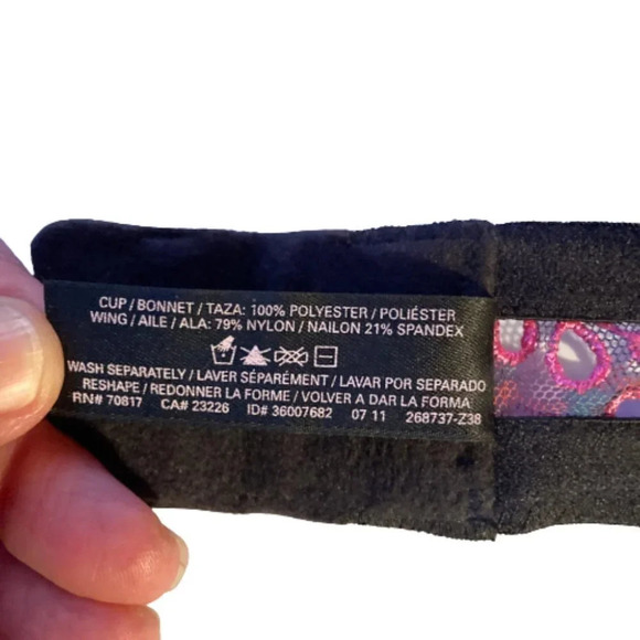 Victoria's Secret Sexy Little Things Black Floral Pink Embroidered Lace Bra, 38D - Picture 8 of 8